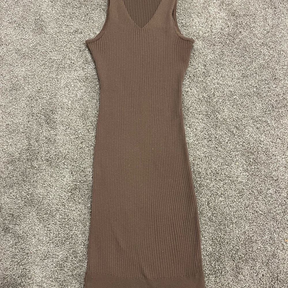 Charlotte Russe Brown Ribbed Midi Dress
